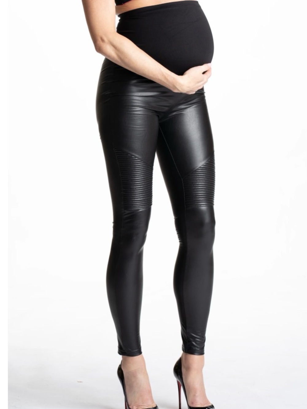 Maternity Black Faux Leather Leggings size Medium
